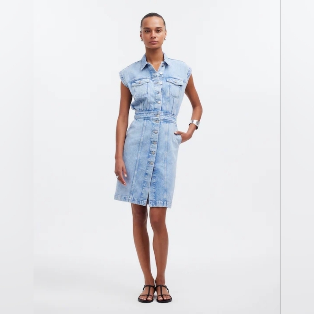 Madewell Denim Cap Sleeve Shirtdress in Aquino Wash Blue Jean NR022 Size 16 - Picture 13 of 13